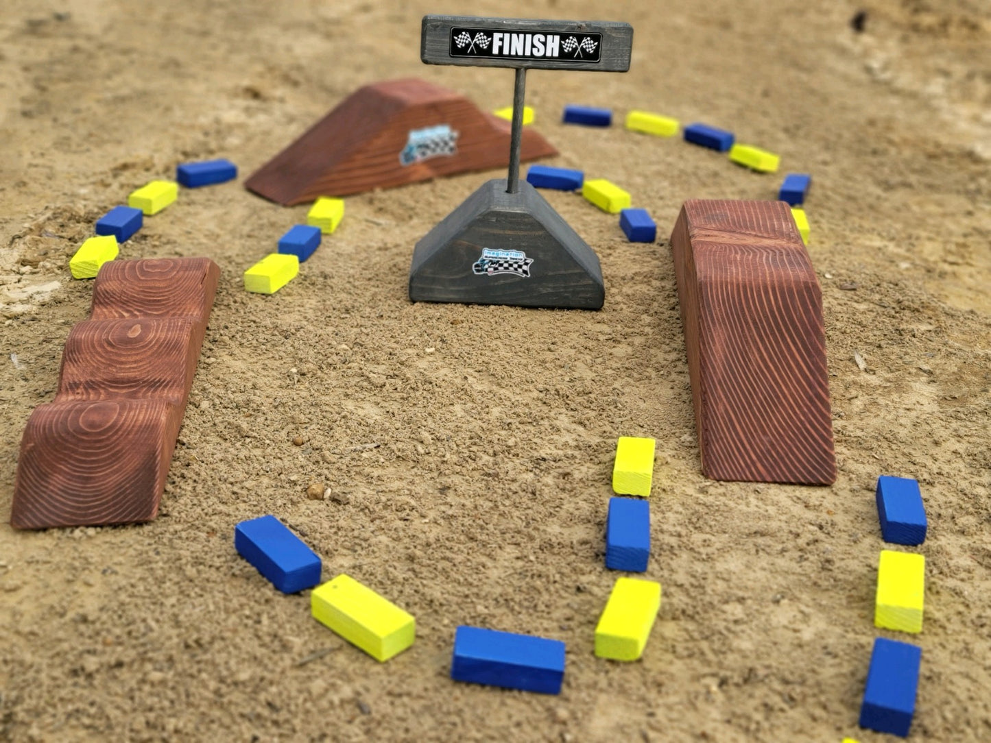 Small Track imagination supercross tracks with dirt bike rider, dirtbike track, neon blocks with finish sign