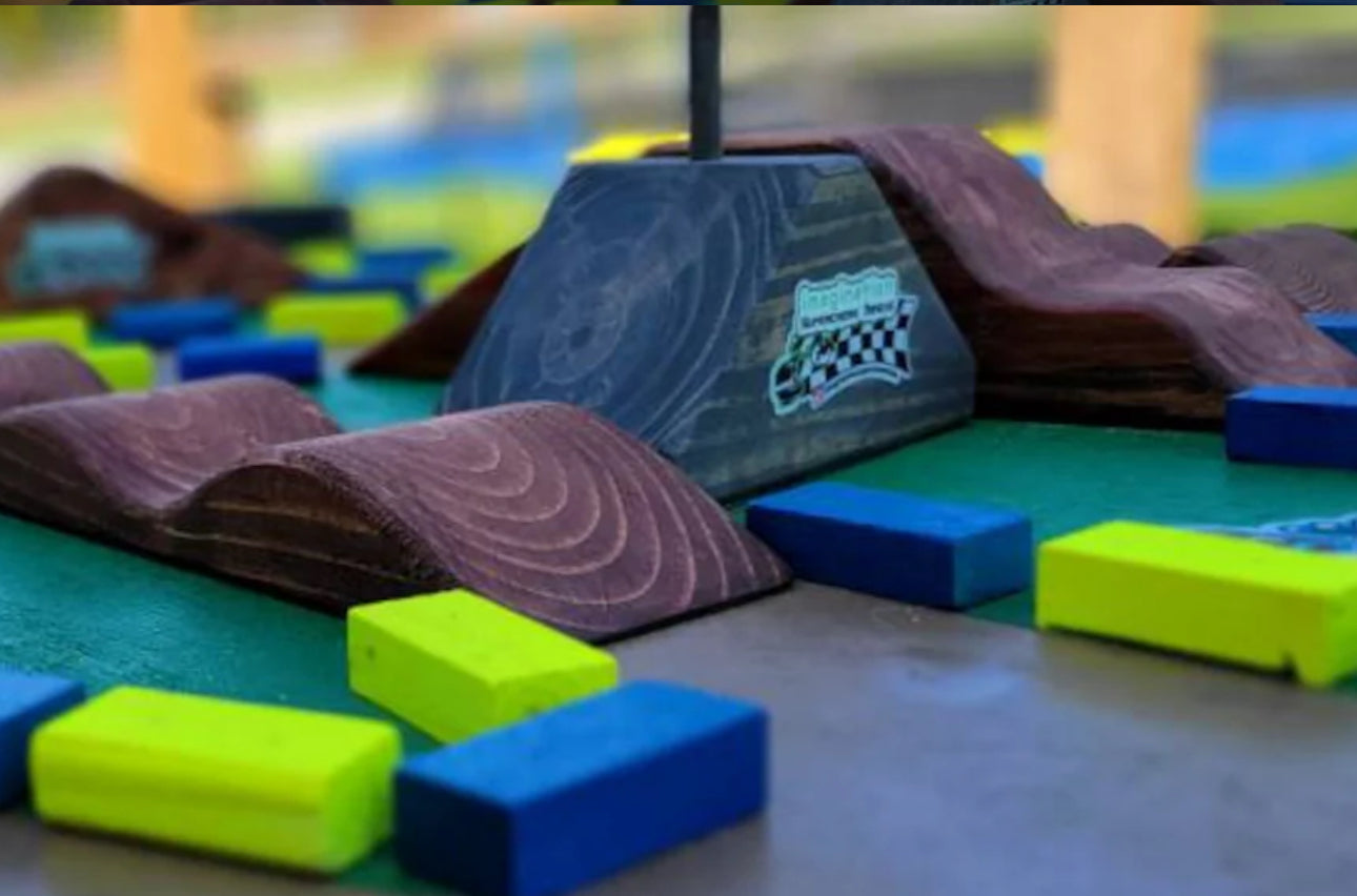 Imagination Supercross Tracks, neon blocks, wooden toy, toy track, with wooden roller and track
