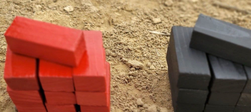 neon color wooden blocks for track table