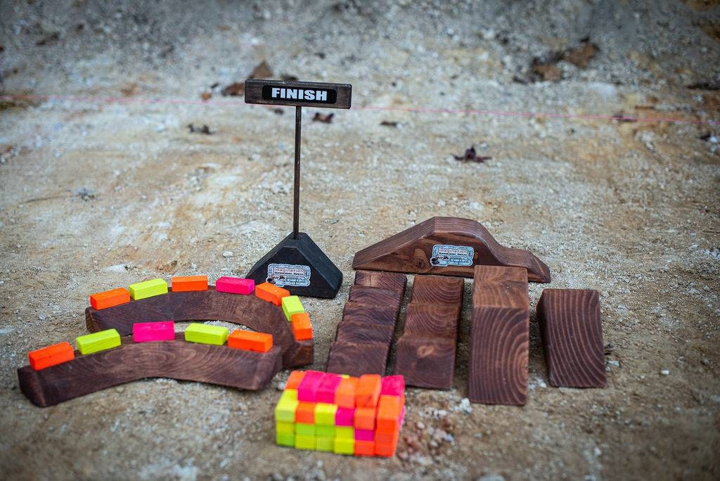 Imagination Supercross Tracks, neon blocks, wooden toy, toy track, with wooden roller and track
