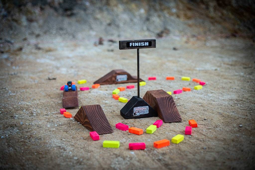 imagination supercross tracks with dirt bike rider, dirtbike track, neon blocks, with finish line
