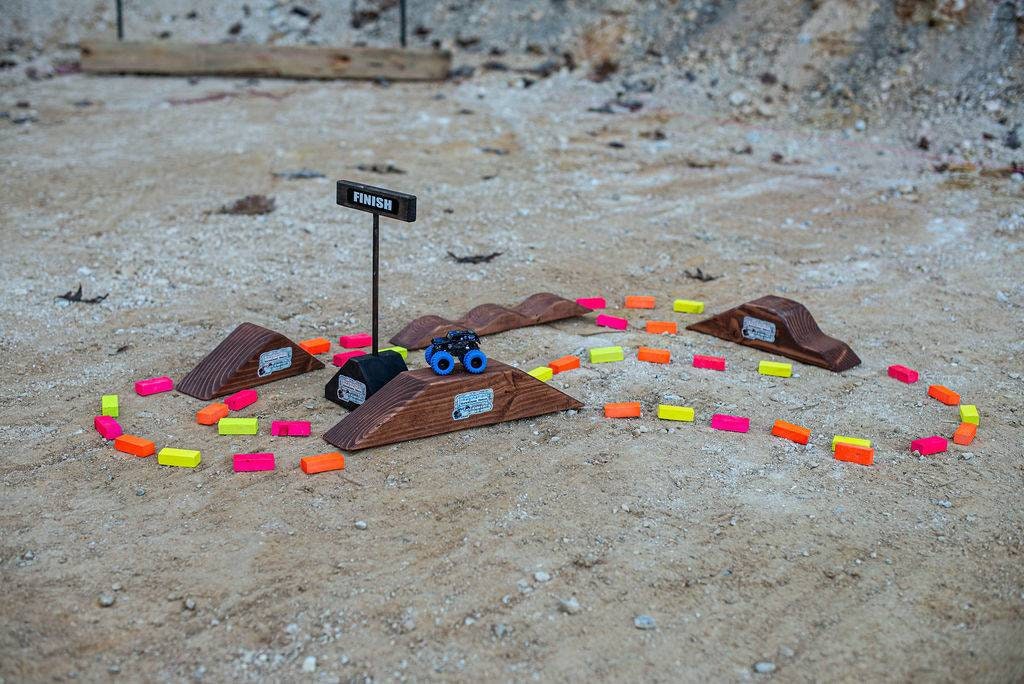 imagination supercross tracks with dirt bike rider, dirtbike track, neon blocks