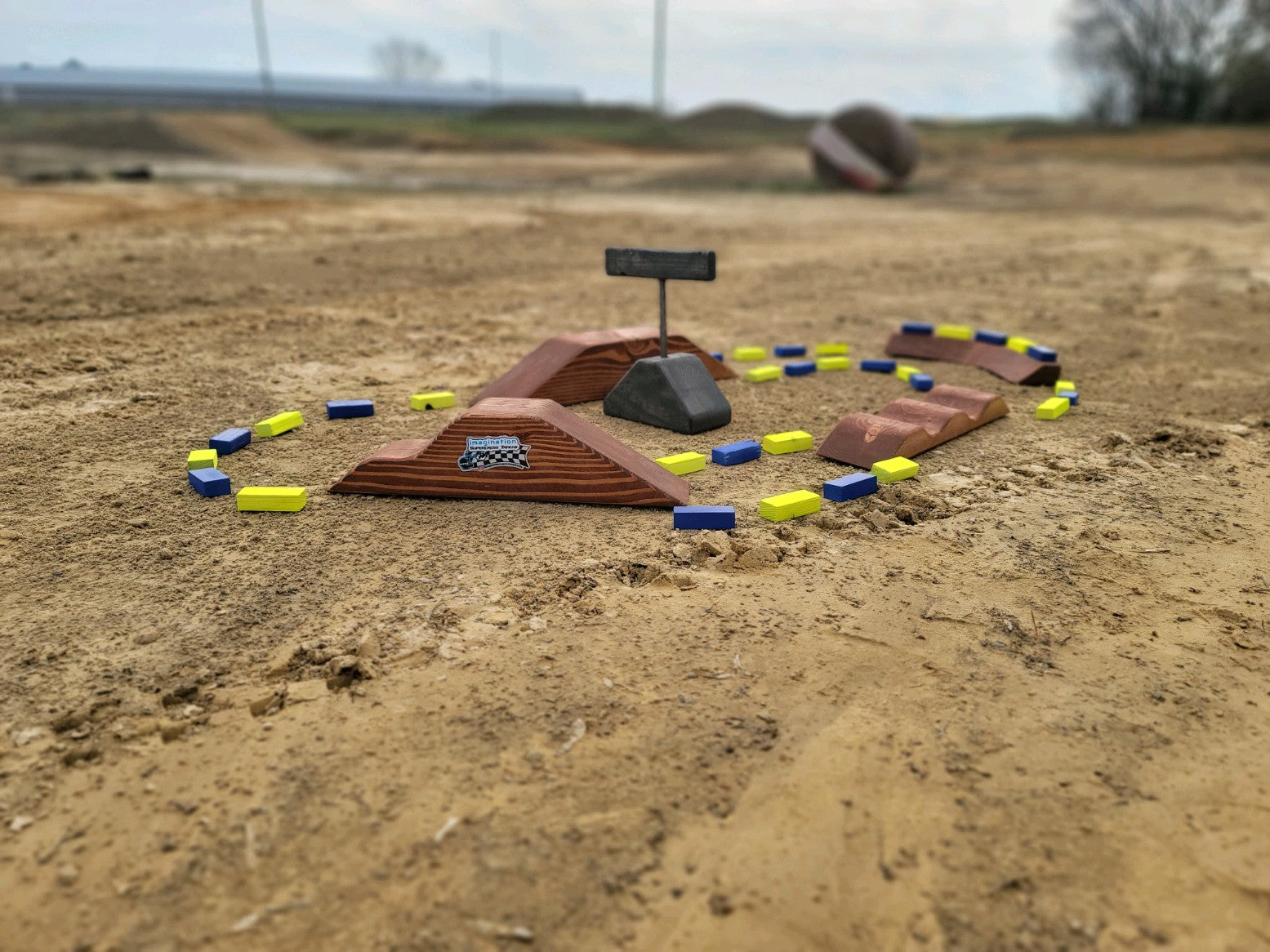 Small wooden toy Track -imagination supercross tracks with dirt bike rider, dirtbike track, neon blocks with table top