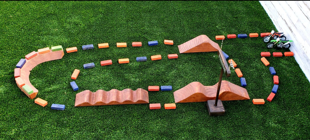 Imagination Supercross Tracks,  neon blocks, wooden toy, toy track, with wooden roller and track