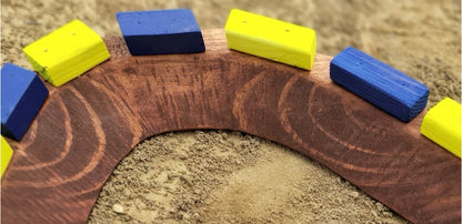 180 berm, neon blocks, wooden toy, toy track, blue, yellow